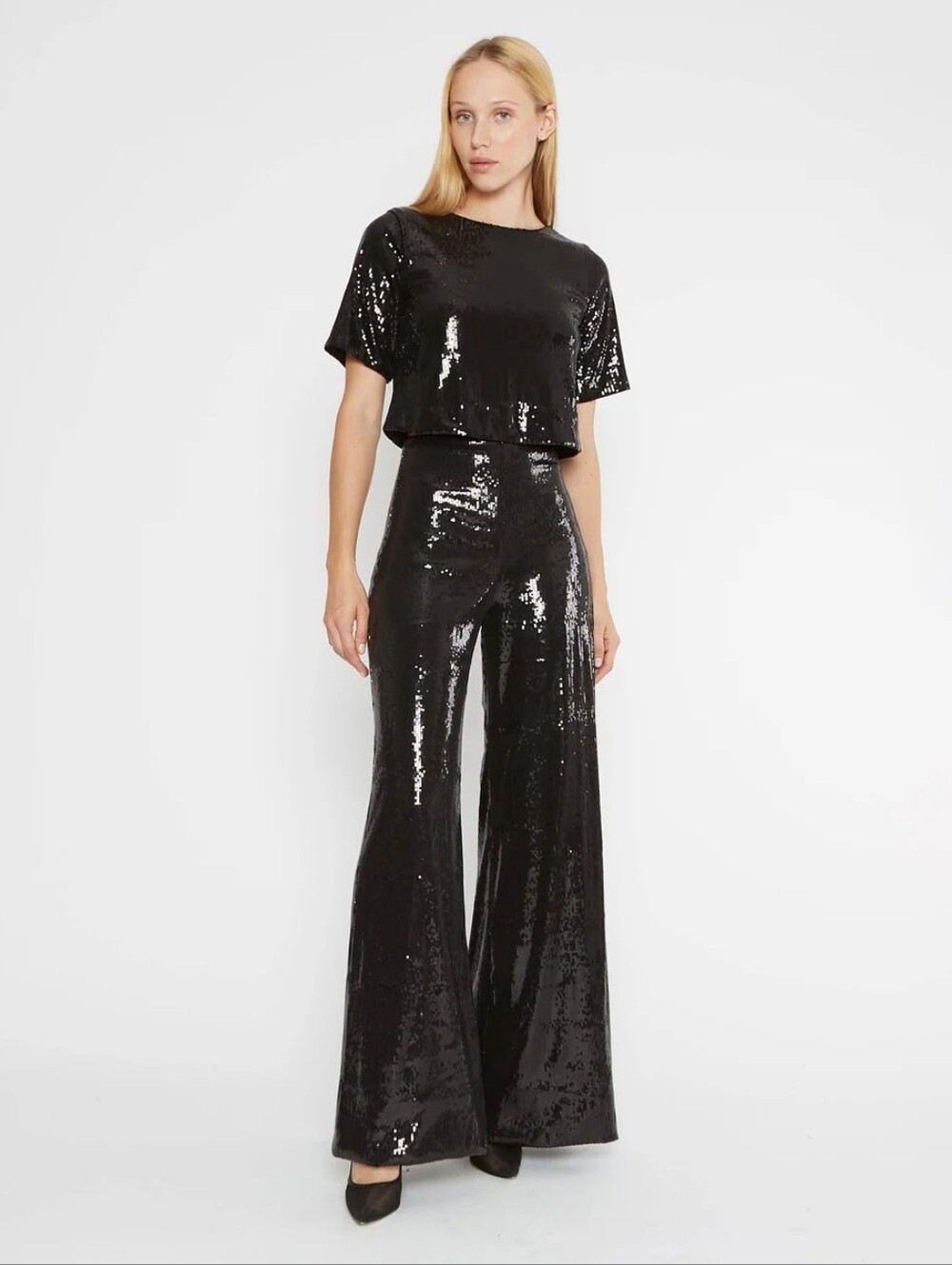 Ripley Rader Black Sequin Wide Leg Pants